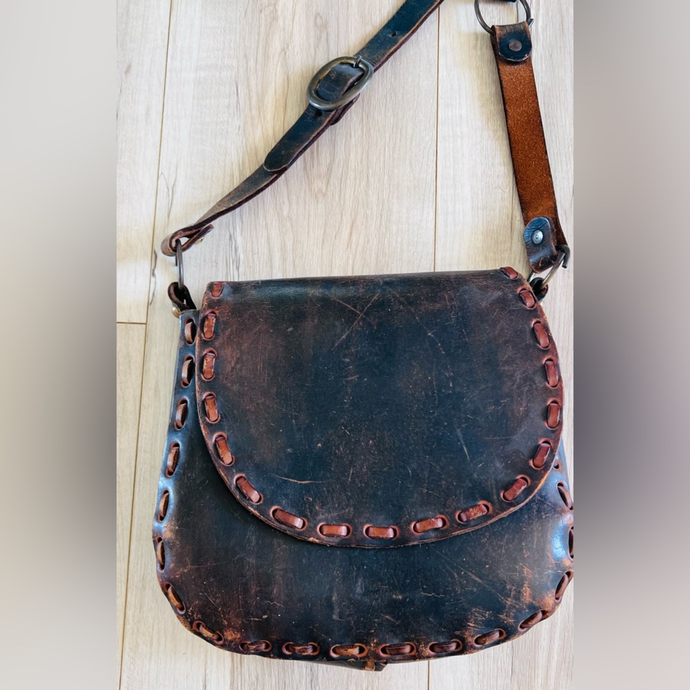 Deep Brown Vintage Hard Leather Handmade Saddle Bag
